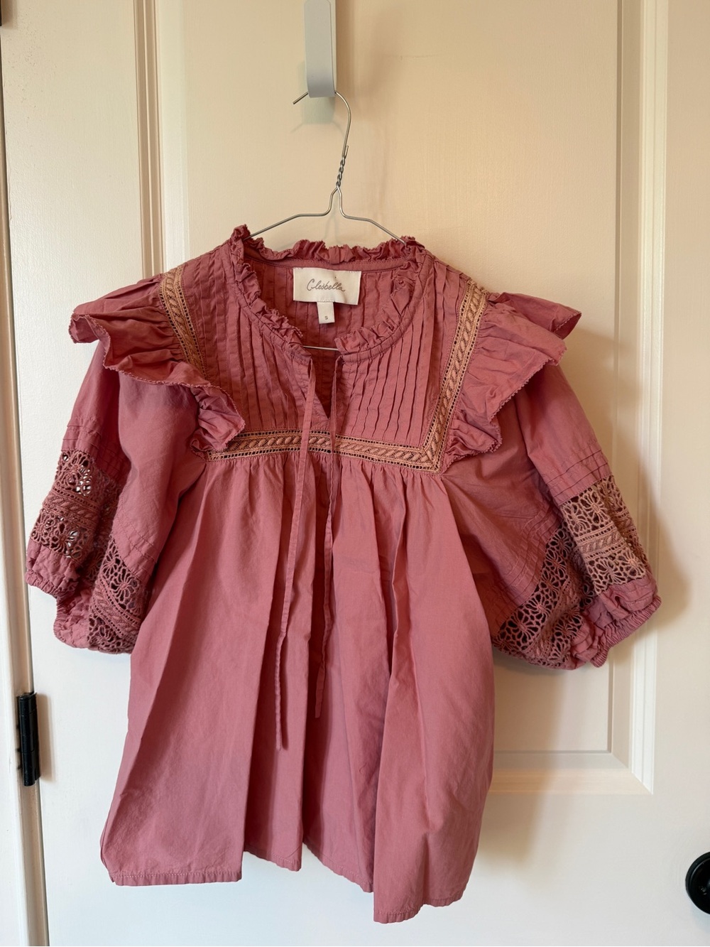 Cleobella Dusty Rose Crochet-Trim Peasant Blouse